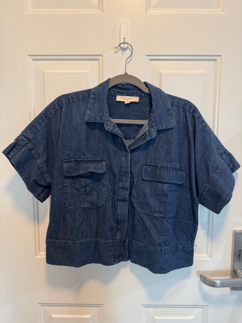 LOFT Dark Blue Short-Sleeve Boxy Denim Jacket